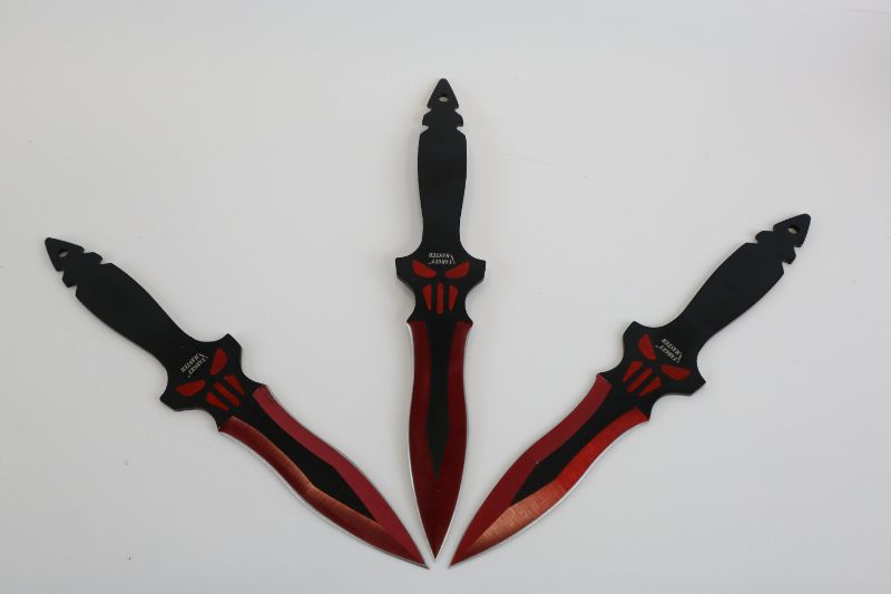 Photo 1 of SET OF 3 RED THROWING KNIVES 8 INCH NEW