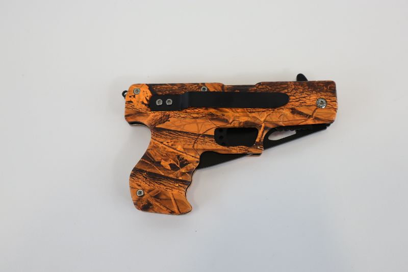 Photo 3 of PISTOL ORANGE CAMO POCKET KNIFE NEW 