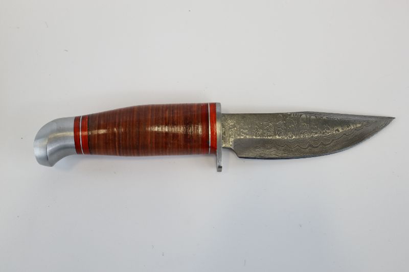 Photo 1 of TIGER LEATHER STACK DAMASCUS STEAL KNIFE NEW 