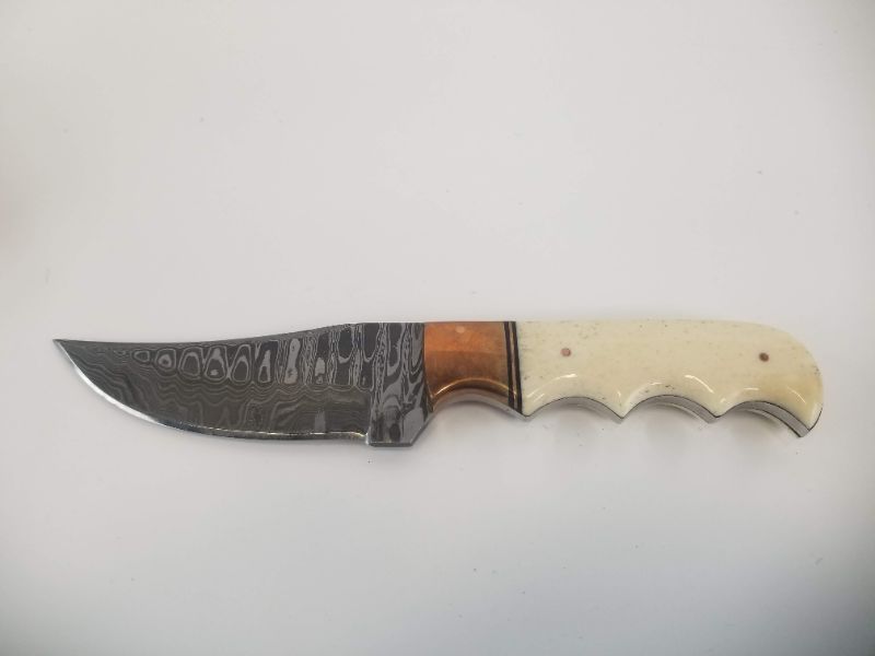 Photo 1 of 9.25 DAMASCUS COPPER BONE SKINNER KNIFE 