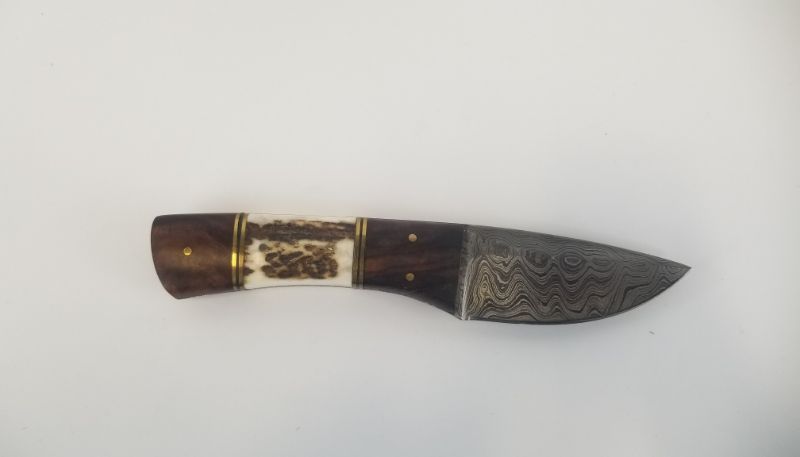 Photo 1 of 8 INCH STAG WOOD SHORT SKIN DAMASCUS KNIFE NEW