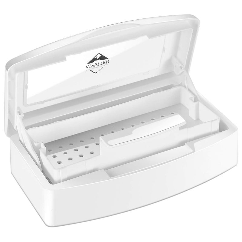 Photo 2 of Plastic Sterilizing Tray-Tool Sterilization Box,Clean Sterilizer Box Storage Organizer for Nail,Tweezers,Hair Salon,Spa & Cutter Manicure Equipment-Clear Lid (white)