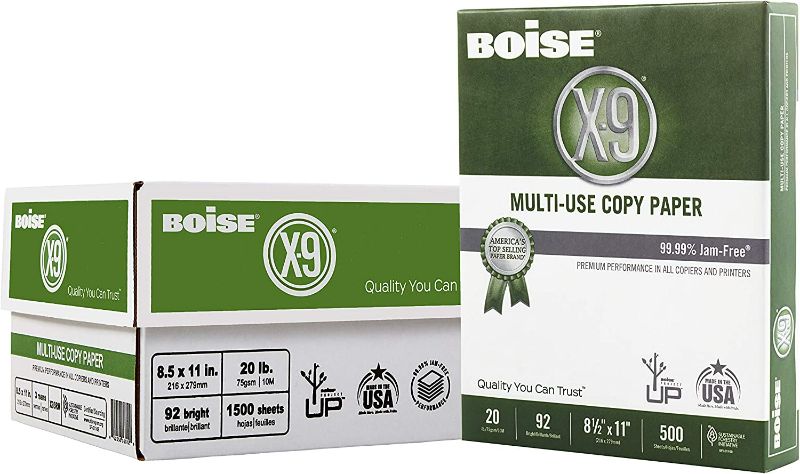 Photo 1 of Boise Paper X-9 Multi-Use Copy Paper - 3 Ream (1,500 Sheets) | 8.5" x 11" Letter | 92 Bright White - 20 lb.