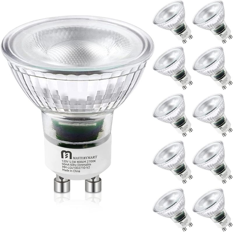 Photo 1 of MASTERY MART GU10 LED Light Bulbs, Dimmable 2700K Soft White 5.5W (50 Watt Equivalent), Full Glass Cover Reflector, 25000 Hours, UL Listed, Energy Star (Pack of 10)