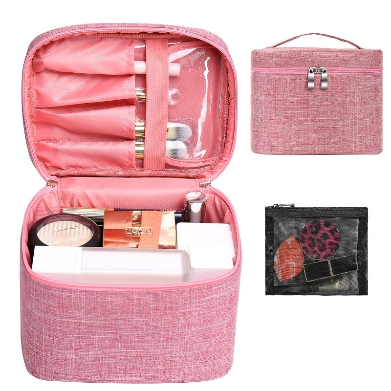 Photo 1 of 
Makeup Bag Travel Large Cosmetic Bag Case Organizer Pouch with Mesh Bag Brush Holder Make Up Toiletry Bags for Women