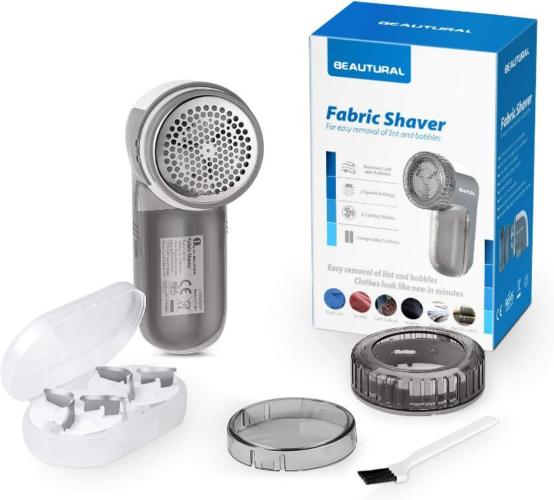 Photo 1 of BEAUTURAL Fabric Shaver and Lint Remover, Sweater Defuzzer with 2-Speeds, 2 Replaceable Stainless Steel Blades, Battery Operated, Remove Clothes Fuzz, Lint Balls, Pills, Bobbles