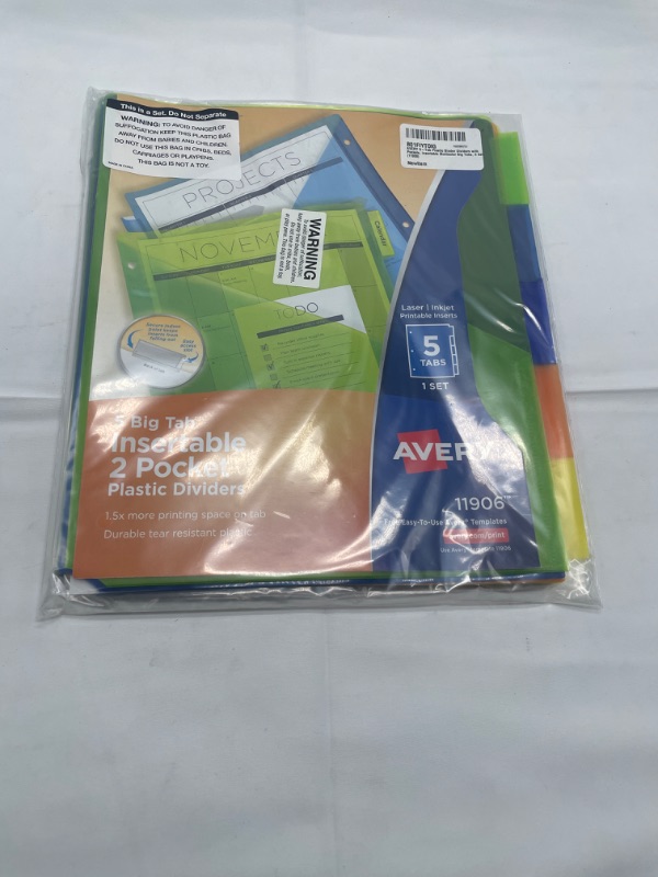 Photo 3 of Avery 5-Tab Plastic Binder Dividers with Pockets, Insertable Multicolor Big Tab