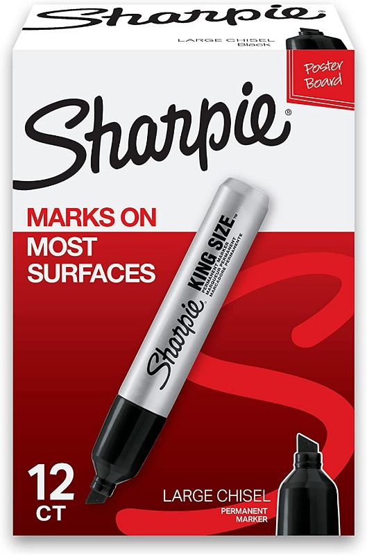 Photo 1 of Sharpie King Size Permanent Markers Large Chisel Tip, Great For Poster Boards, Black, 12 Count