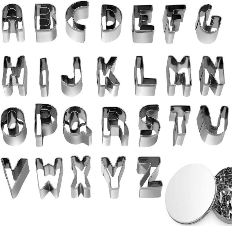 Photo 1 of 26pcs Alphabet Cookie Cutters Set Small Stainless Steel Letter Molds for Baking, Pastry, Fondant, Donuts Biscuit, Fruit, Cake Decorating Tools by ALNGFUIK