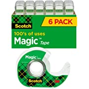 Photo 1 of Scotch Magic Tape, 6 Rolls with Dispensers, Great for Gift Wrapping, Numerous Applications, Invisible, Engineered for Repairing, 3/4 x 650 Inches (6122) (6 Pack)