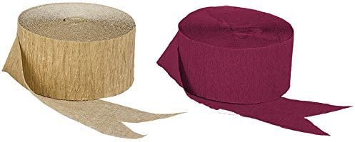 Photo 1 of 6 PACK Maroon Plum and Dark Metallic Gold Crepe Paper Streamers, Made in USA 