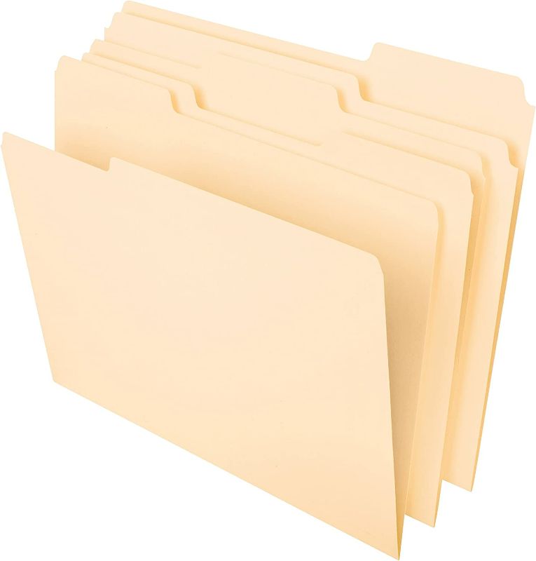 Photo 1 of Pendaflex File Folders, Letter Size, 8-1/2" x 11", Classic Manila, 1/3-Cut Tabs in Left, Right, Center Positions, 100 Per Box (65213)