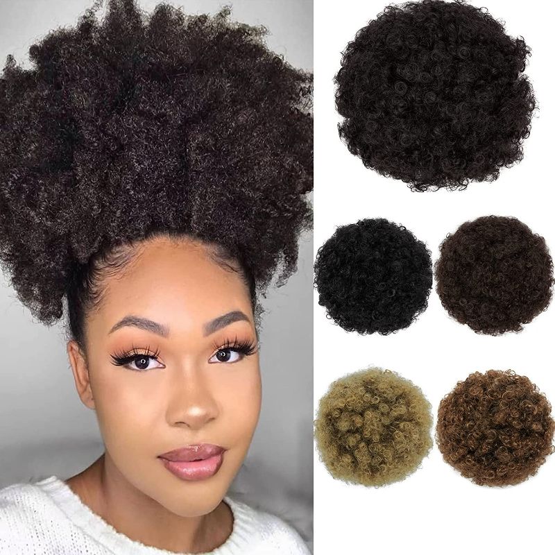 Photo 1 of Afro Puff Synthetic Drawstring Ponytail for Black Women Curly Hair Ponytail Extension, Afro Bun Ponytail Clip on Hair Extensions for Black Women (10" natural color-2#)