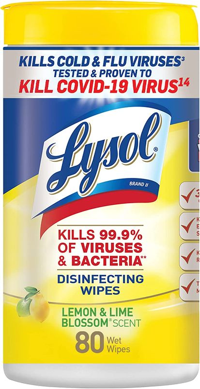 Photo 1 of Lysol Disinfectant Wipes, Multi-Surface Antibacterial Cleaning Wipes, For Disinfecting and Cleaning, Lemon and Lime Blossom, 80 Count (Pack of 1)