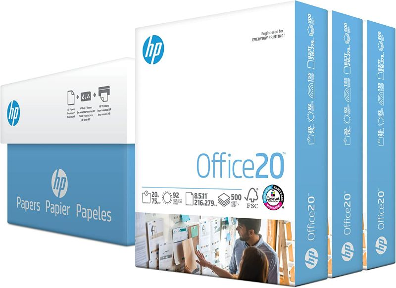 Photo 1 of HP Printer Paper | 8.5 x 11 Paper | Office 20 lb | 3 Ream Case - 1500 Sheets | 92 Bright | Made in USA - FSC Certified | 112090C