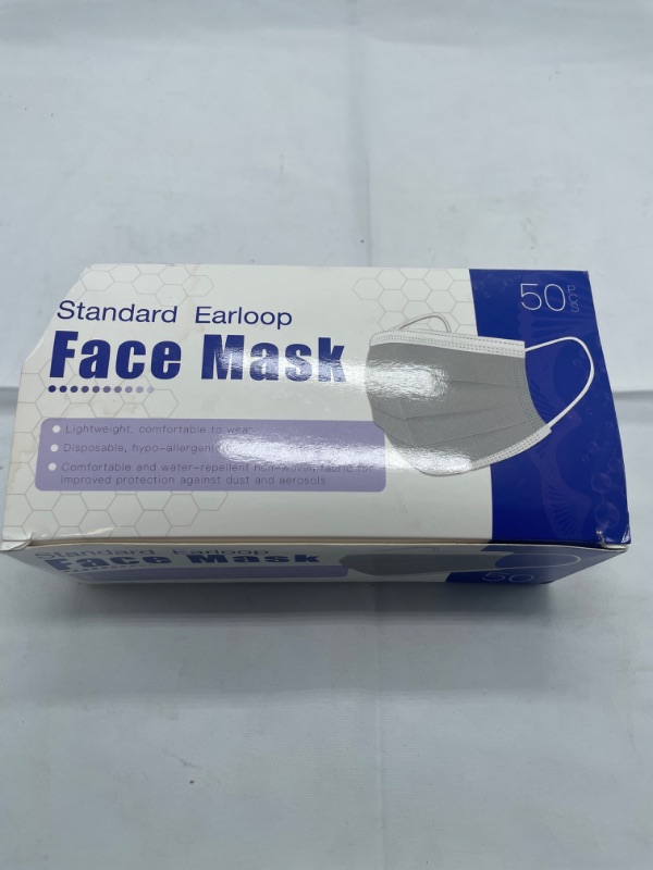 Photo 2 of 50 Pcs Disposable Face Masks Gray Face Mask Disposable Adjustable Safety Face Masks for Men Women Adults Face Cover Masks