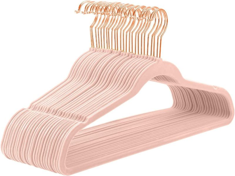 Photo 1 of Premium Velvet Hangers (Pack of 50) Heavyduty - Non Slip - Velvet Suit Hangers Blush Pink - Copper/Rose Gold Hooks,Space Saving Clothes Hangers