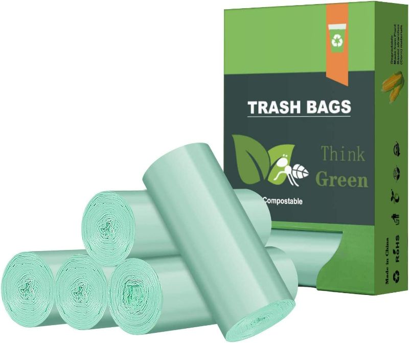 Photo 1 of 8 Gallon Biodegradable Trash Bags, AYOTEE Garbage Bags 8 gallon, Compostable Medium Trash Bags , Unscented Leak Proof Bags for Office, Home, Bathroom, Bedroom, Car, Kitchen, Pet(Green)