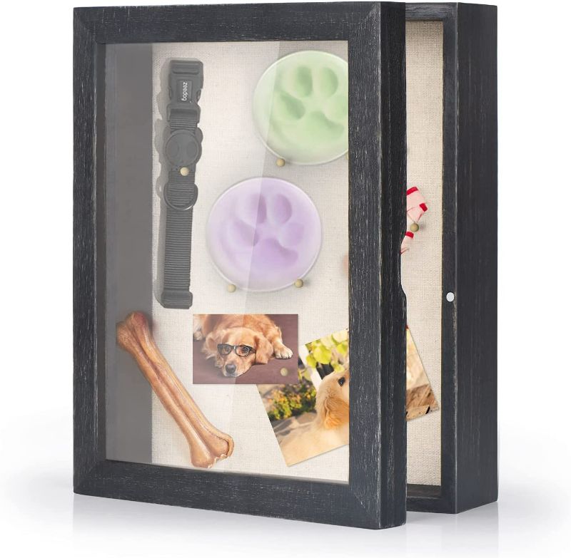 Photo 1 of Love-KANKEI Shadow Box Frame 8x10 Shadow Box Display Case with Linen Back Memorabilia Awards Medals Photos Memory Box Rustic Black