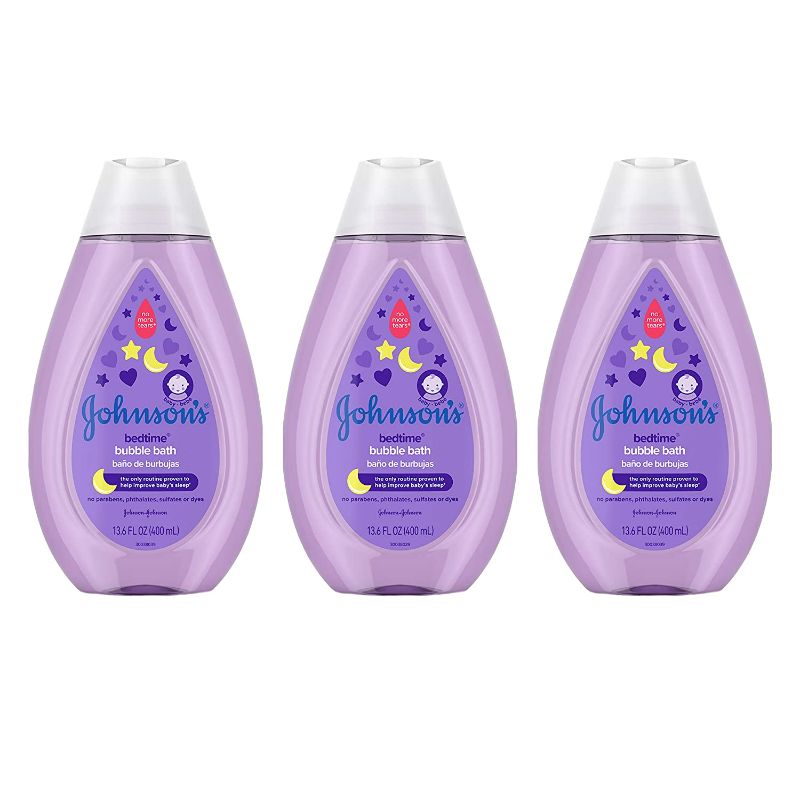 Photo 1 of Johnson's Bedtime Baby Bubble Bath with NaturalCalm Aromas, Hypoallergenic and Sulfate-Free Nighttime Bubble Bath, 13.6 fl. oz, Pack of 3