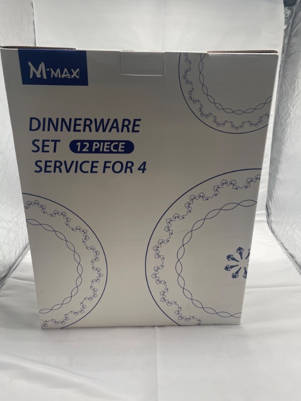 Photo 2 of M-MAX Dinnerware Set Durable Ceramic Dinner Plate Sets Plates, Bowls, 12 Piece,Blue Service For 4((YUN-Blue-12 Piece)