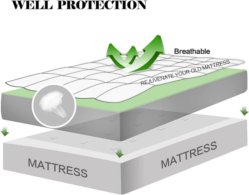 Photo 2 of King Size Mattress Pad Pillow Top Mattress Cover Quilted Fitted Mattress Protector 8-21" Deep Pocket Cooling Mattress Topper,BLUE