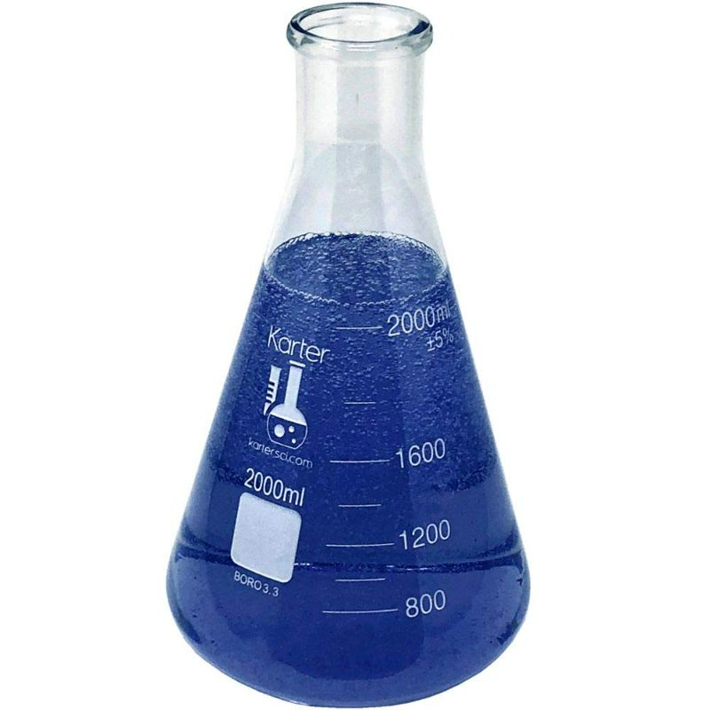 Photo 1 of 2000ml Narrow Mouth Erlenmeyer Flask, 3.3 Borosilicate Glass, Karter Scientific 213G15 (Single)