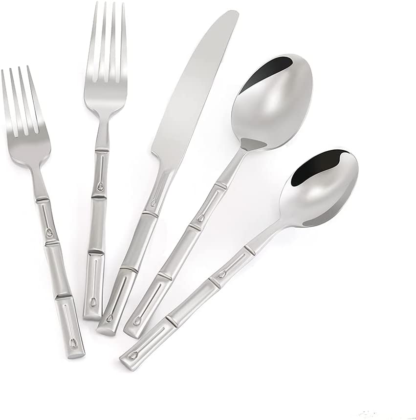 Photo 1 of JINTUO Silverware Set Flatware Set Stainless Steel Cutlery Set 20 Pieces Service for 4 (Silver Bamboo)