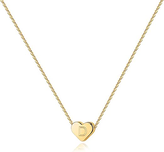 Photo 1 of PAVOI 14K Gold Plated Tiny Heart Necklace | Dainty Necklace for Women | Personalized Letter Heart Choker | Adjustable Slider