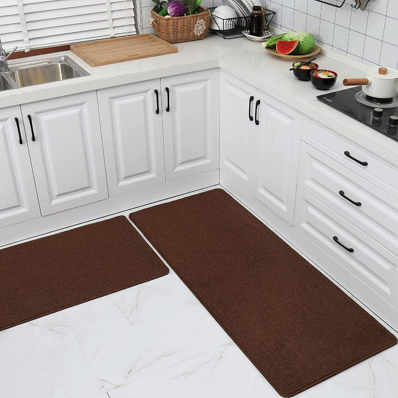 Photo 1 of COSY HOMEER 20x30 Inch/20X48 Inch Kitchen Rug Mats Made of 100% Polypropylene Strip TPR Backing 2 Pieces Soft Kitchen Mat Specialized in Anti Slippery and Machine Washable,Brown