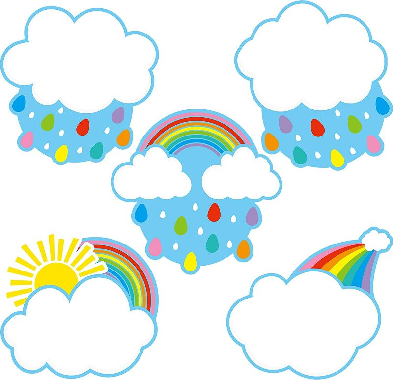 Photo 1 of 45 Pieces Rainbows Cut-Outs, Rainbows Sun Cloud Accents Paper Cutouts Name Tags Labels Rainbows Party Bulletin Board Classroom Decoration for Teacher Student Back to School Supplies, 6.7 x 5.1 Inch