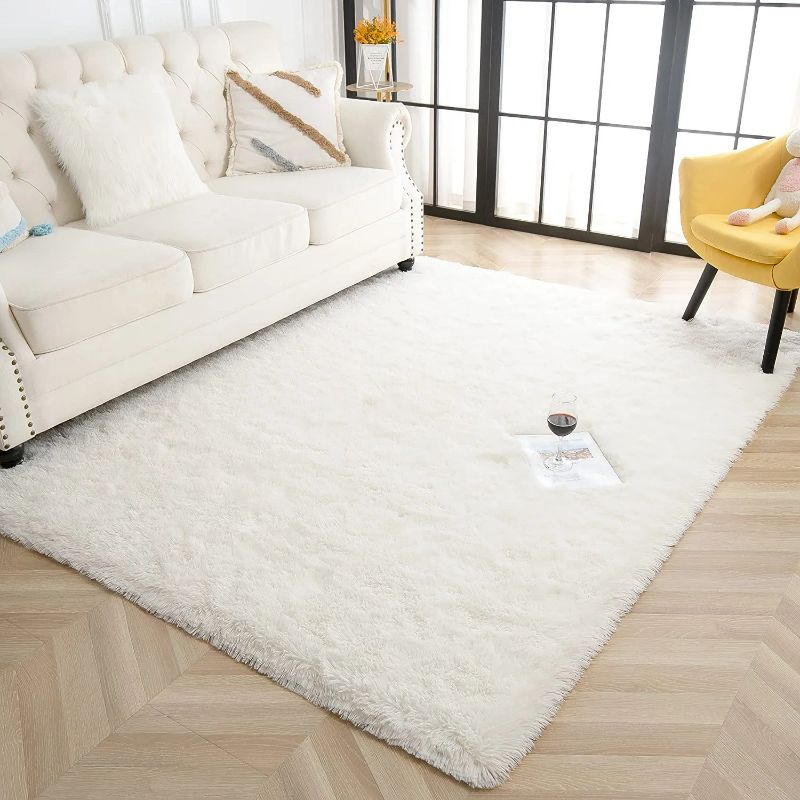 Photo 1 of Rostyle Super Soft Fluffy Area Rugs for Bedroom Living Room Shaggy Floor Carpets Shag Christmas Rug for Girls Boys Furry Home Decorative Rugs, 4 ft x 6 ft, Cream White