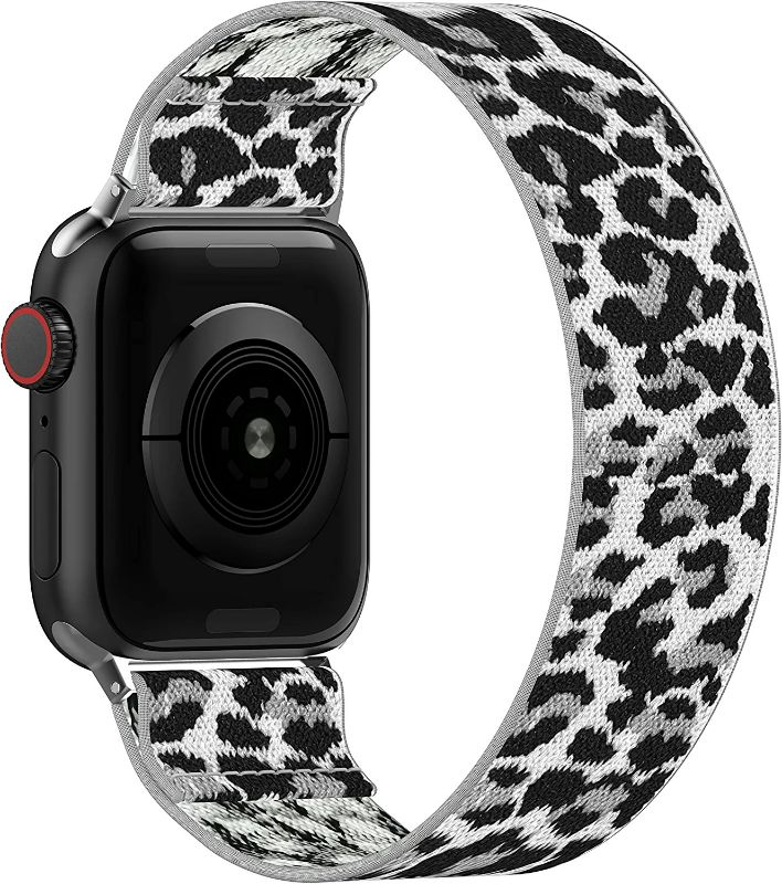 Photo 1 of BMBEAR Stretchy Solo Loop Bands Compatible with Apple Watch 42mm 44mm 45mm Braided Elastic Weave Nylon Wristbands Women Men Straps for iWatch Series 7/6/5/4/3/2/1/SE Snow