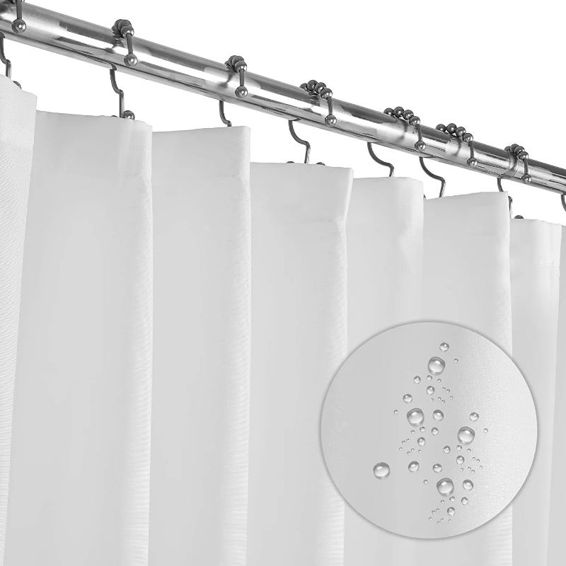 Photo 1 of LiBa Fabric Bathroom Shower Curtain, 72" W x 72" H White Heavy Duty Waterproof Shower Curtain