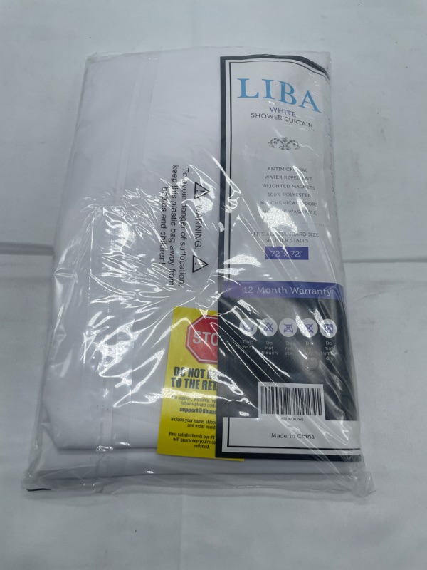 Photo 2 of LiBa Fabric Bathroom Shower Curtain, 72" W x 72" H White Heavy Duty Waterproof Shower Curtain