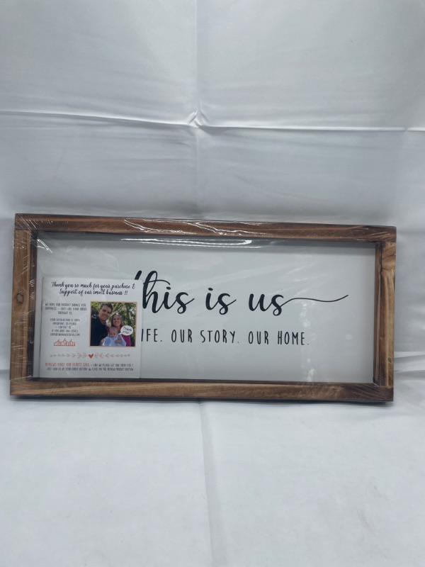 Photo 2 of This is Us Sign - Rustic Farmhouse Decor for the Home Sign - Wall Decorations for Living Room, Modern Farmhouse Wall Decor, Rustic Home Decor, Cute Room Decor with Solid Wood Frame - 8x17 Inch