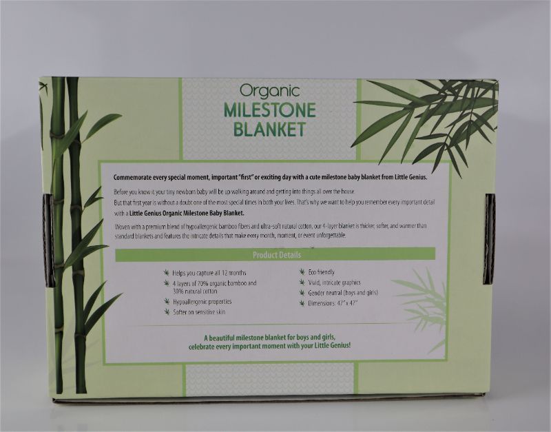 Photo 2 of ORGANIC MILESTONE BLANKET CAPTURES ALL 12 MONTHS GENDER NEUTRAL 47IN X 47IN 70 PERCENT ORGANIC BAMBOO 30 PERCENT NATURAL COTTON  HYPOALLERGENIC NEW $32.99