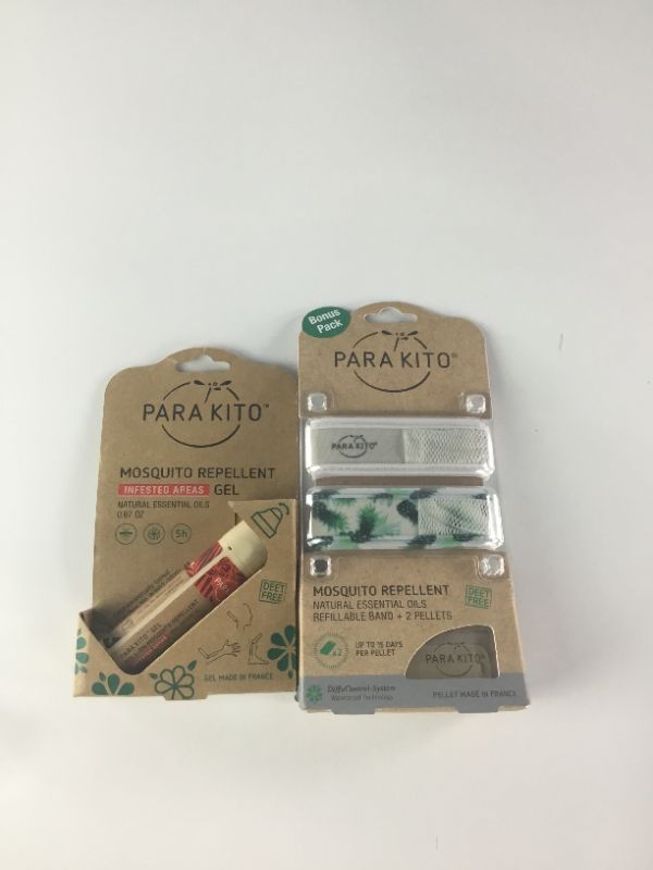Photo 1 of PARAKITO MOSQUITO REPELLENT WRIST BANDS PACK OF 2 WITH 2 REFILL PELLETS PLUS PARAKITO MOSQUITO ROLL ON GEL .67 OZ NEW IN PACKAGE
$19.5
