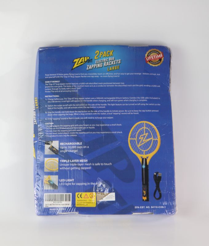 Photo 1 of 2 PACK ZAP IT RACKETS SIZE LARGE 4000 VOLT RECHARGEABLE LITHIUM BATTERY NEW $36.99