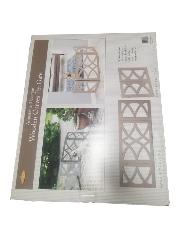 Photo 1 of ETNA 3 PANEL DIAMOND DESIGN WOODEN PET GATE 48IN WIDE X 19IN TALL FOLDS UP FOR STORAGE PRODUCT NEW $42.99
