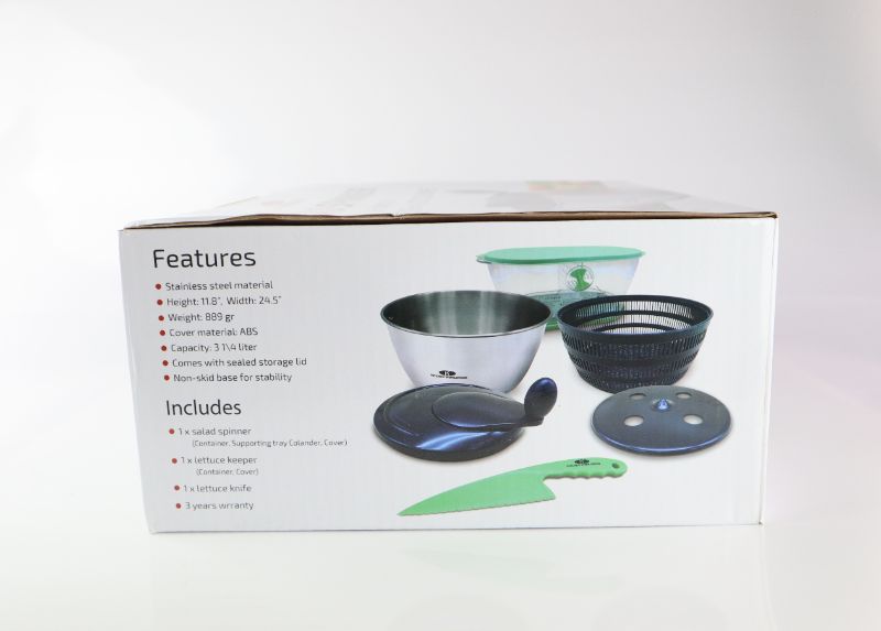 Photo 11 of WORLDWIDE STAINLESS STEEL SALAD SPINNER INCLUDES STAINING BOWL SPIN LID CONTAINER AND SALAD KNIFE NEW IN BOX $49.99
