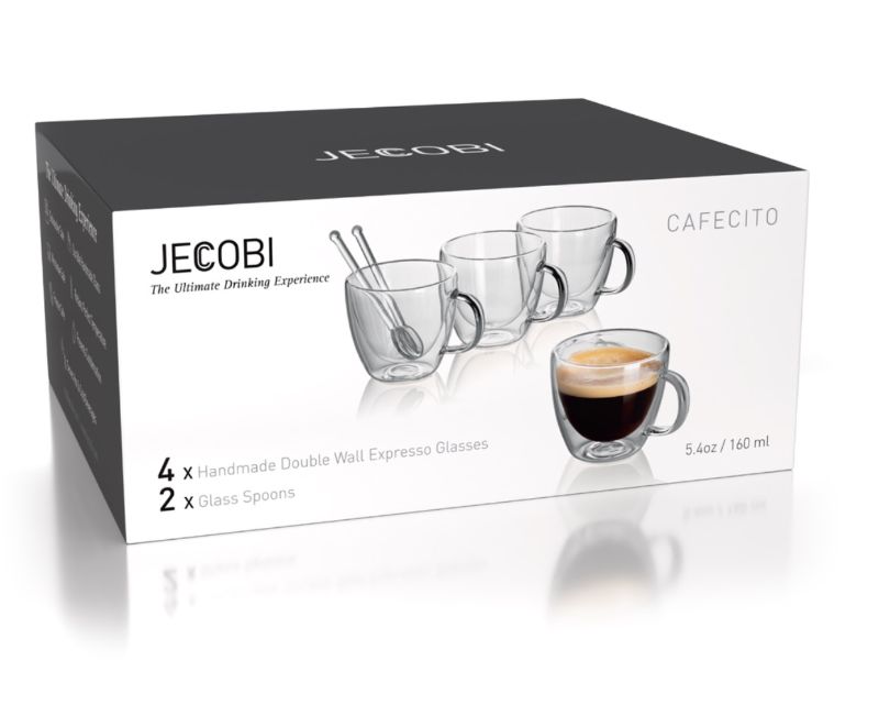 Photo 2 of JECOBI CAFECITO SET OF 4 DOUBLE WALL GLASS MUGS + 2 GLASS SPOONS 5.4 OZ SCRATCH RESISTANT, DISHWASHER SAFE, OVEN AND FREEZER SAFE, ALWAYS STAY CRYSTAL CLEAR $36.90