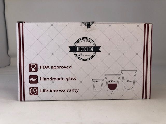 Photo 2 of JECOBI LUXURY 8.5 OZ DOUBLE WALL INSULATED GLASS SET OF 2 HOT OR COLD DISHWASHER MICROWAVE FREEZER SAFE LIGHT AND DURABLE NEW IN BOX $25