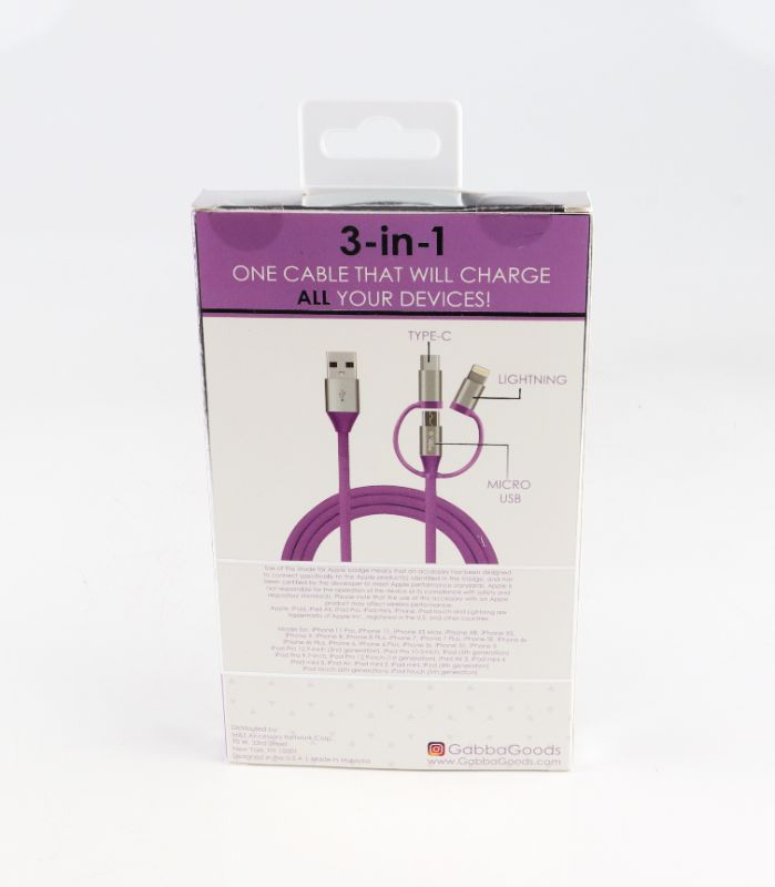 Photo 1 of 3 IN 1 LIGHTNING CHARGING CABLE 1 TYPE C 1 MICRO USB AND 1 IPHONE CHARGER NEW $25.99