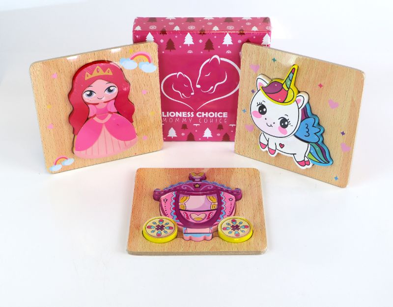 Photo 1 of 
LIONESS CHOICE 3 WOODEN PUZZLES 1 PRINCESS 1 CARRIAGE 1 UNICORN PLUS A BONUS KEYRING NEW $15.99
