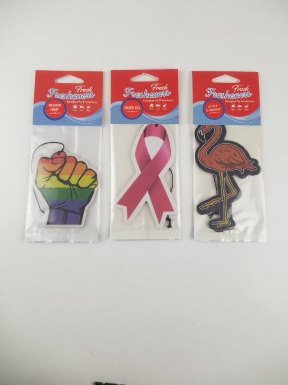 Photo 1 of 3 PACK AIR FRESNSERS1 FLAMINGO 1 BREAST CANCER RIBBON  AND 1 PRIDE FIST   NEW 