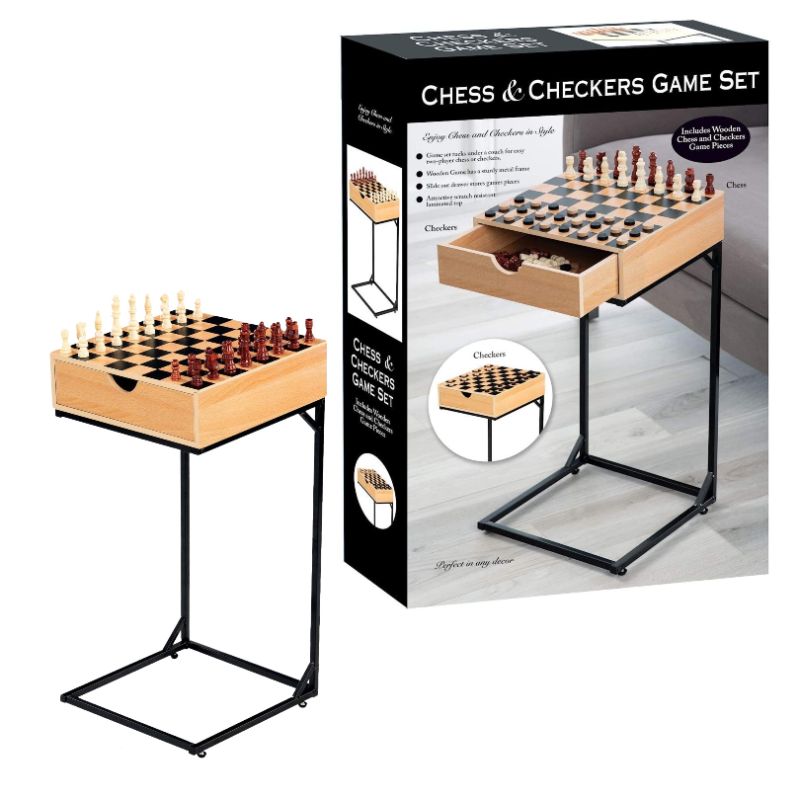 Photo 1 of METAL AND WOOD CHESS AND CHECKERS GAME TABLE WITH DRAWER INCLUDED NEW $59.99 
