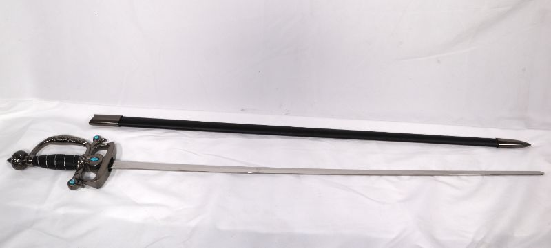 Photo 2 of SILVER SWORD WITH BLUE GEMS LENGTH 47INCH BLADE LENGTH 35 NEW 