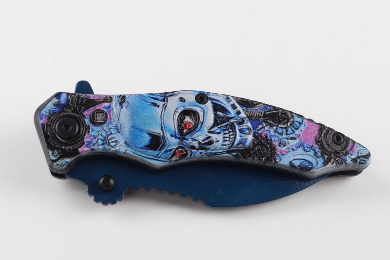 Photo 2 of MECHANICAL SKULL BLUE POCKET KNIFE NEW