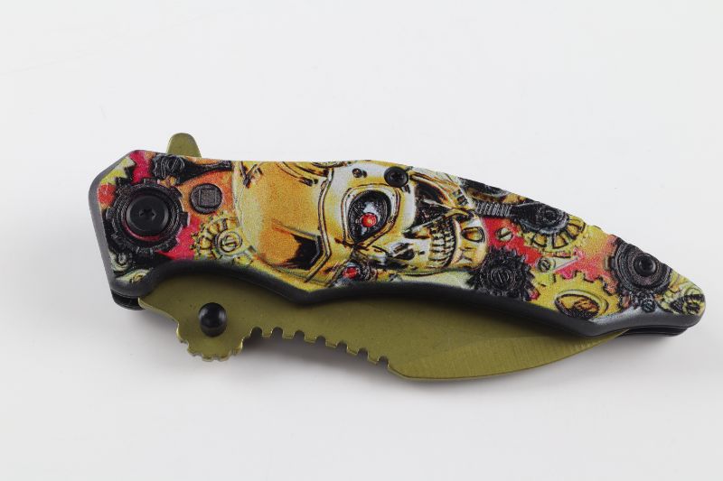 Photo 2 of MECHANICAL SKULL GOLD POCKET KNIFE NEW